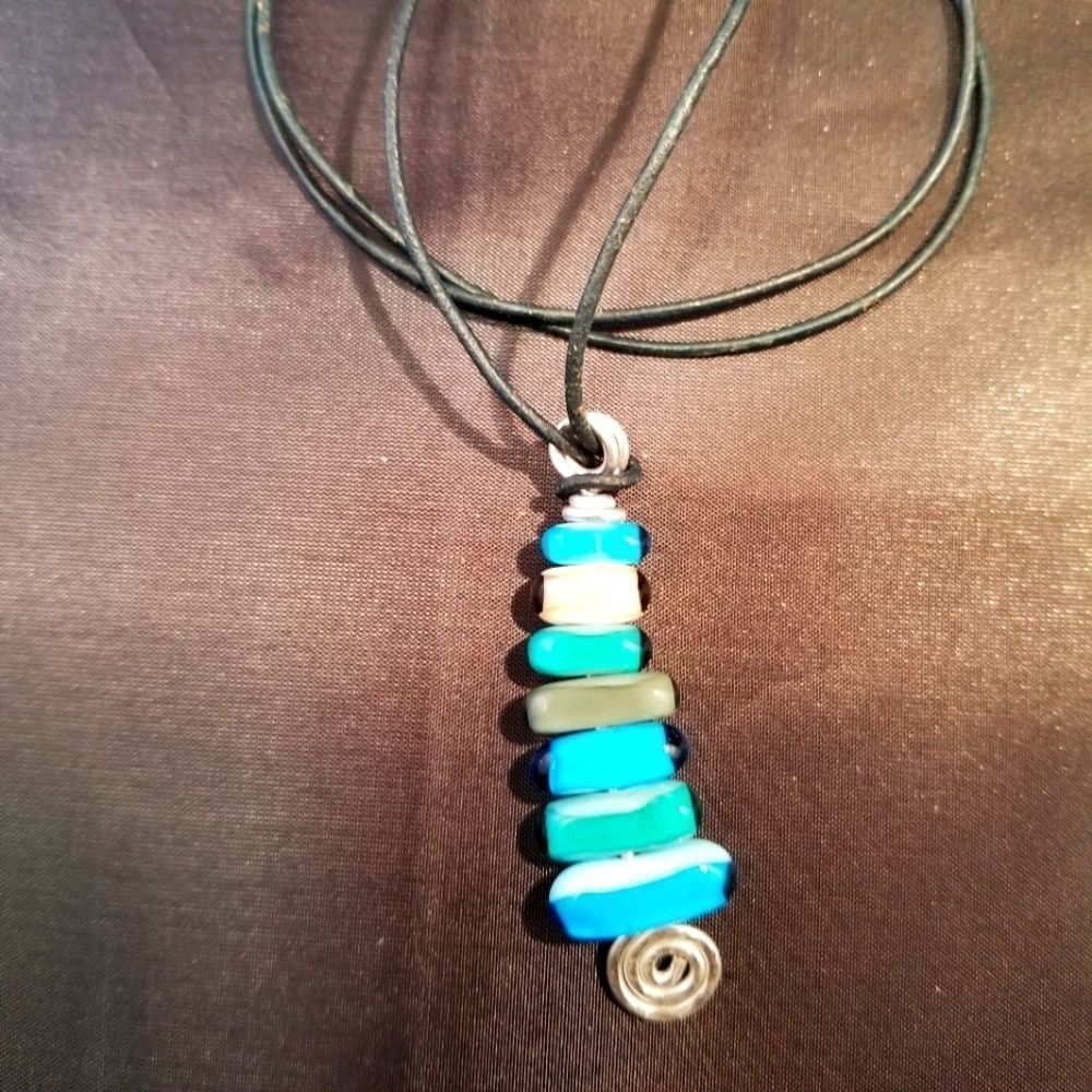 Hand Crafted‎ Sea Glass with Sliver Infinity Swirl Pendant